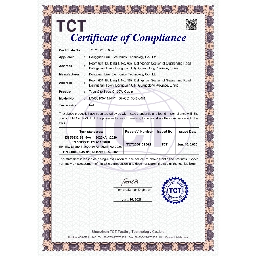 TCT CE Certificate of Compliance for Lirui Type-C to Type-C 100W USB cable