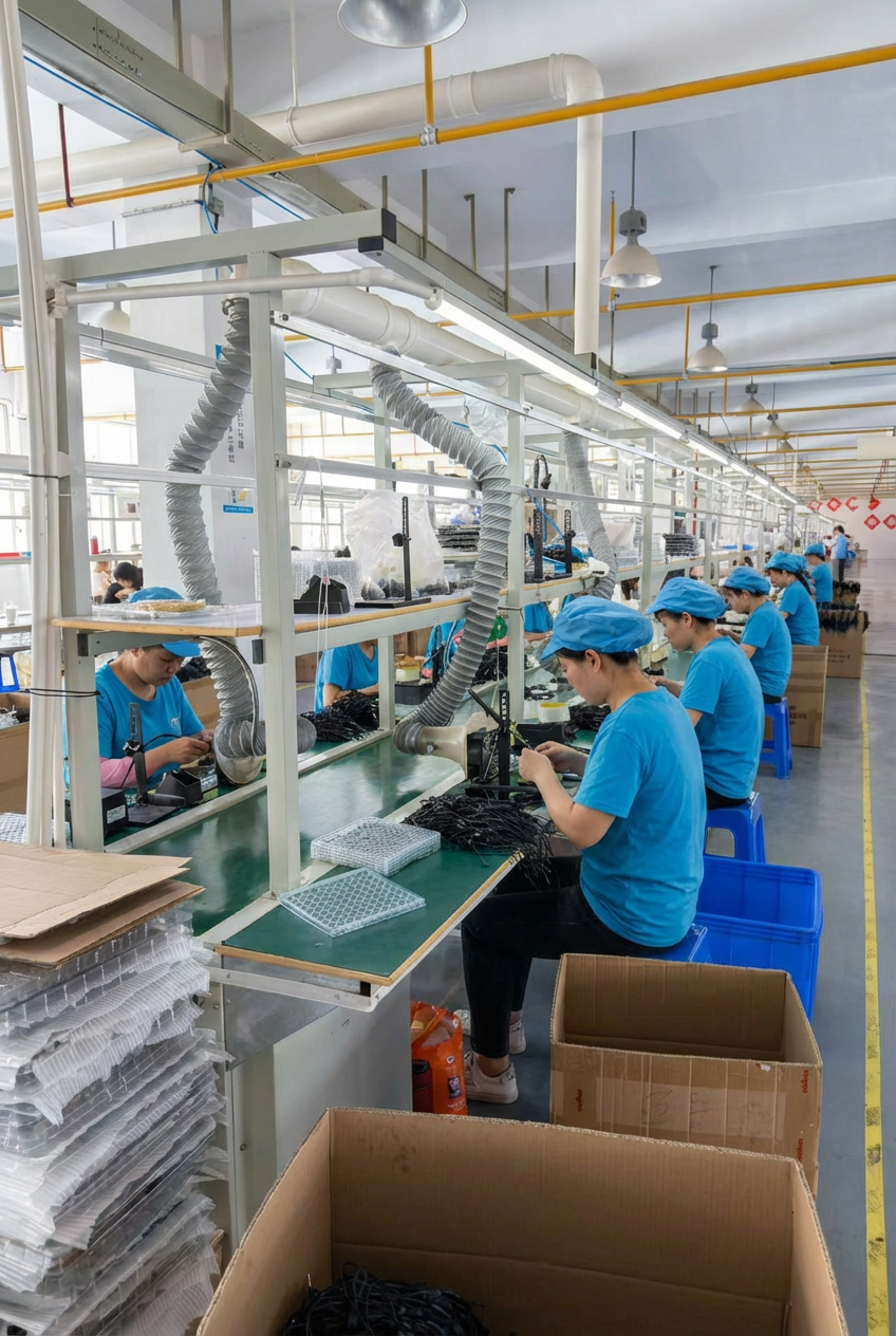 Quality control and packaging area for USB cables